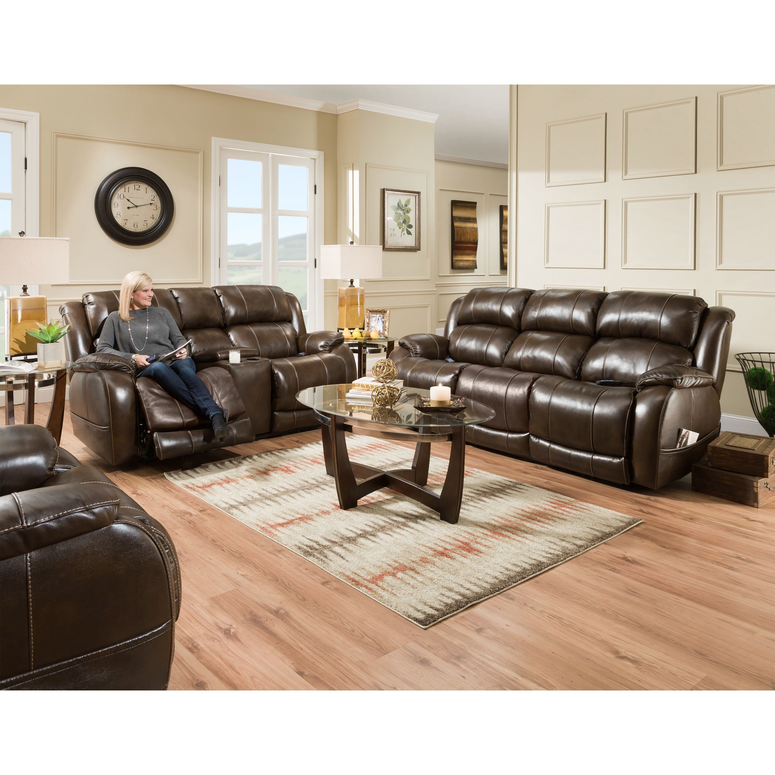 Top grain leather reclining living room set best sale